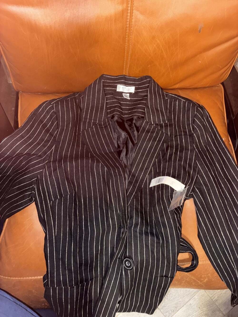 Kim Rogers Signature Women's Black & White Pinstripe Linen Blend Blazer Jacket